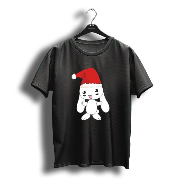 Merry Christmas Kawaii Bunny Rabbit With Santa Hat T Shirt t shirt 1