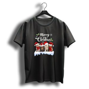 Merry Christmas Kitten Cat Kitty Santa Hats Snowflakes Holly T Shirt