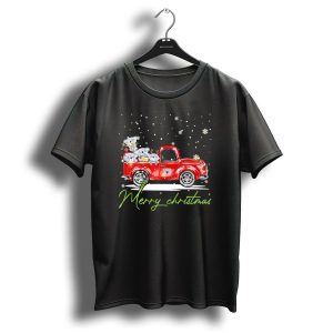 Merry Christmas Koala Bears In Red Pickup Truck With Snowflakes T Shirt