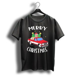Merry Christmas Labrador Retriever In Santa Hat With Christmas Trees In Red Truck T Shirt