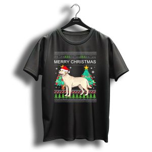 Merry Christmas Labrador Retriever Santa Hat With Christmas Trees And Snowflakes T Shirt