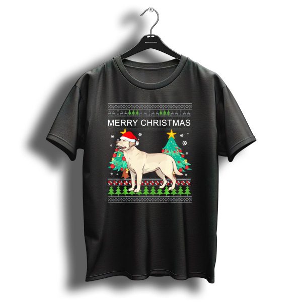 Merry Christmas Labrador Retriever Santa Hat With Christmas Trees And Snowflakes T Shirt 1 t shirt 1
