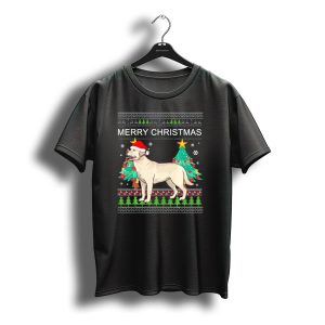 Merry Christmas Labrador Retriever Santa Hat With Christmas Trees And Snowflakes T-Shirt
