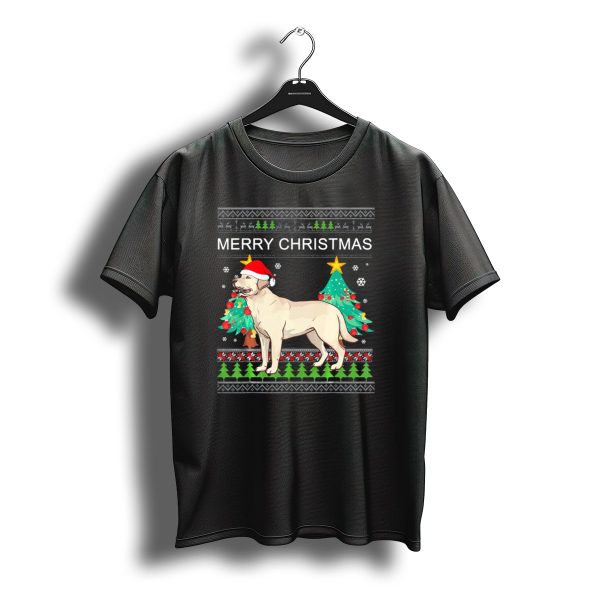 Merry Christmas Labrador Retriever Santa Hat With Christmas Trees And Snowflakes T Shirt t shirt 1