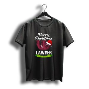Merry Christmas Lawyer Sloth Wearing Santa Hat T-Shirt