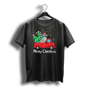 Merry Christmas Lemur Santa Hat With Ornament Tree Truck T-Shirt
