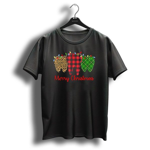 Merry Christmas Leopard Buffalo Plaid Green Plaid Teeth With Lights T Shirt 1 t shirt 1
