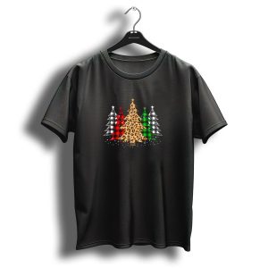 Merry Christmas Leopard Plaid Trees Buffalo Check Red Green Black White T Shirt 1