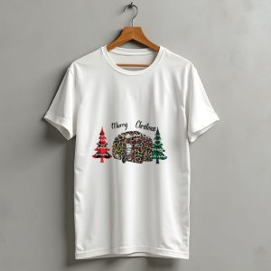 Merry Christmas Leopard Trailer With Festive Trees T Shirt 1