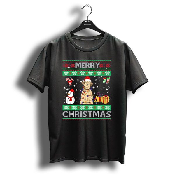 Merry Christmas Lhasa Apso Dog Owner Ugly Christmas Sweater With Santa Hat And Holiday Decorations T Shirt 1 t shirt 1