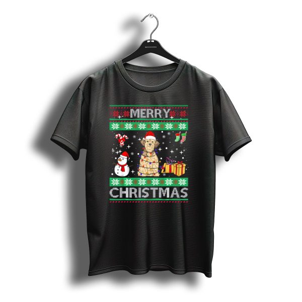 Merry Christmas Lhasa Apso Dog Owner Ugly Christmas Sweater With Santa Hat T Shirt t shirt 1