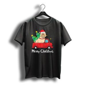 Merry Christmas Lhasa Apso Santa Red Truck With Tree T-Shirt