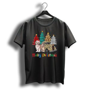 Merry Christmas Lhasa Apso Truck Leopard Plaid Trees T Shirt