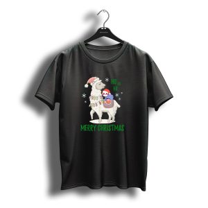 Merry Christmas Llama And Santa Sloth Ho Ho Ho Snowflakes T-Shirt