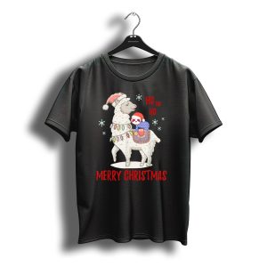 Merry Christmas Llama Santa Ho Ho Ho Snowflakes T-Shirt
