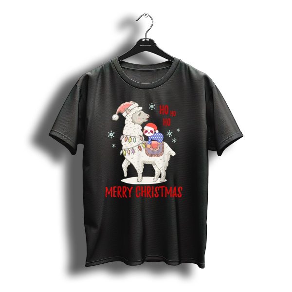 Merry Christmas Llama Santa Ho Ho Ho Snowflakes T Shirt t shirt 1