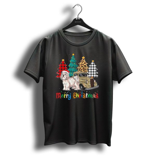 Merry Christmas Maltese Leopard Plaid Truck Trees T Shirt 1 t shirt 1