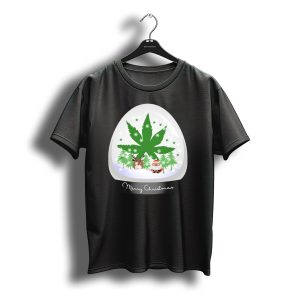 Merry Christmas Marijuana Leaf Snow Globe Santa And Rudolph T-Shirt
