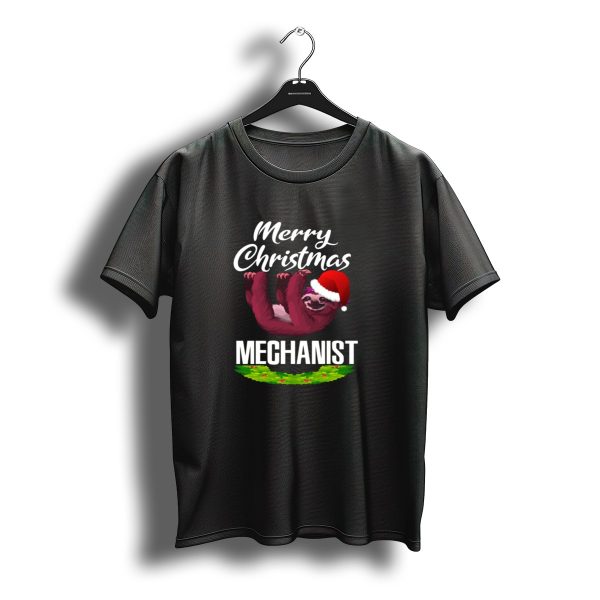 Merry Christmas Mechanist Sloth Santa Hat Holiday Wreath T Shirt t shirt 1