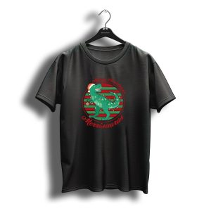Merry Christmas Merrisaurus Dinosaur Festive Lights Santa Hat T-Shirt