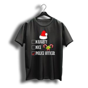 Merry Christmas Naughty Nice Police Officer Santa Hat Candy Cane T-Shirt
