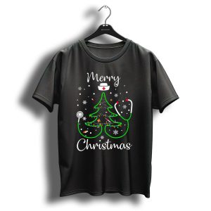 Merry Christmas Nurse Doctor Life Christmas Tree Stethoscope Snowflakes T-Shirt