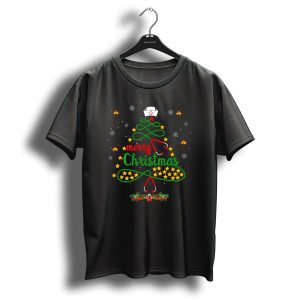 Merry Christmas Nurse Stethoscope Tree With Nurse Cap Snowflakes And Bells T-Shirt
