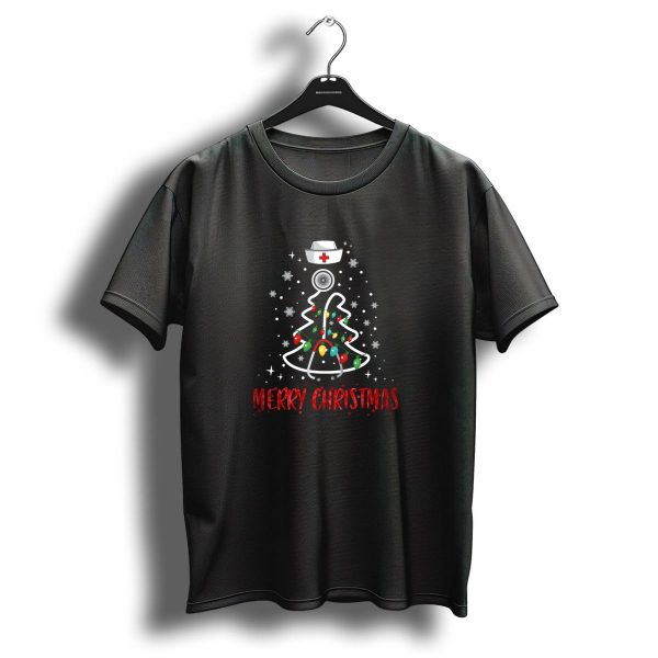 Merry Christmas Nurse Tree Lights And Hat T Shirt 1 t shirt 1