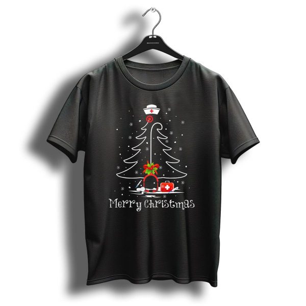Merry Christmas Nurse Tree Stethoscope Hat Red Cross Light T Shirt 1 t shirt 1