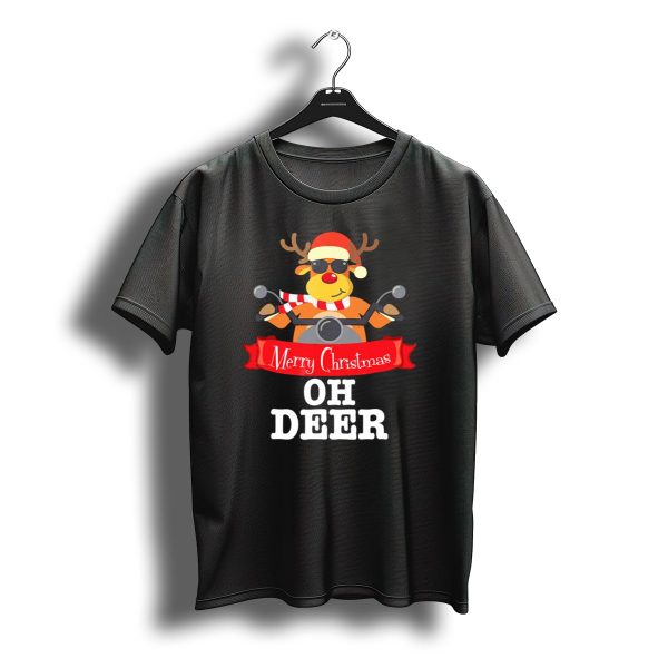 Merry Christmas Oh Deer Reindeer Motorcycle Santa Hat T Shirt t shirt 1