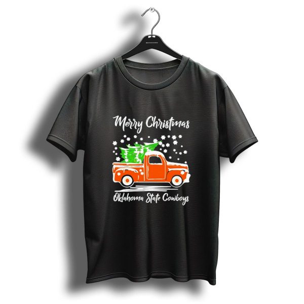 Merry Christmas Oklahoma State Cowboys Orange Truck Snowflakes Green Trees T Shirt 1 t shirt 1