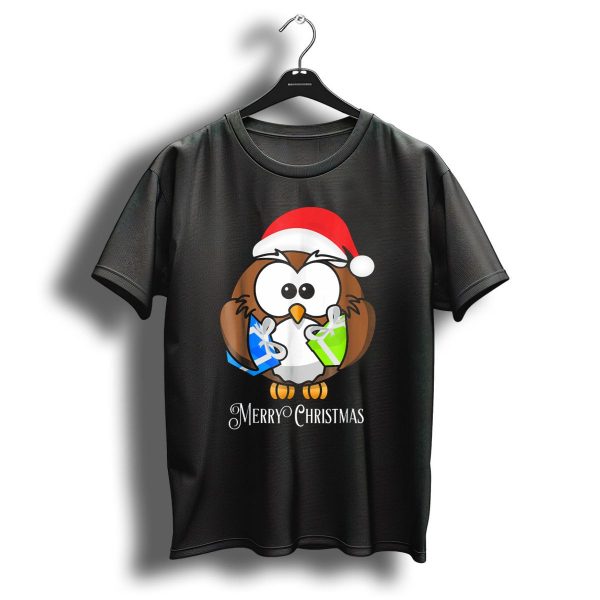 Merry Christmas Owl Santa Hat Holding Gifts T Shirt 1 t shirt 1