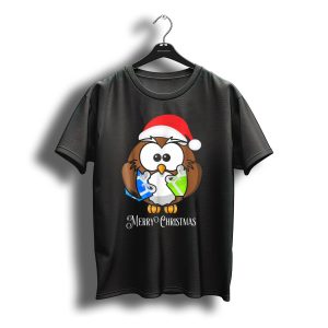 Merry Christmas Owl Santa Hat Holding Gifts T-Shirt