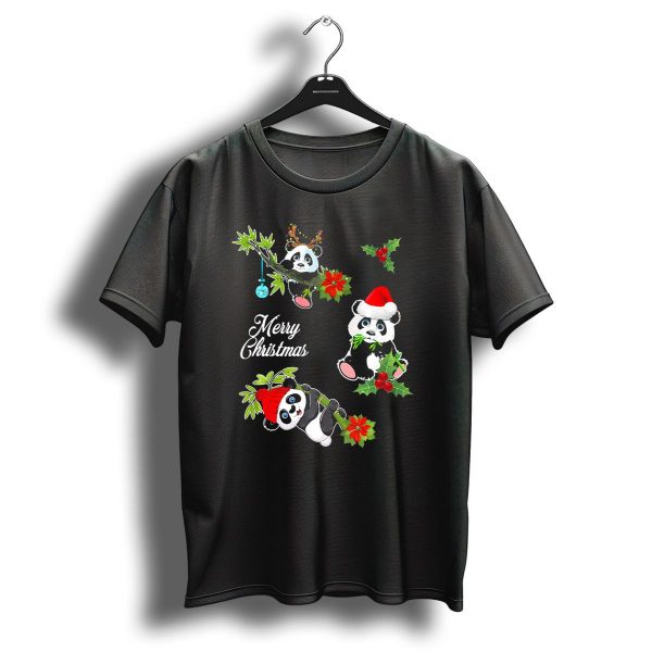 Merry Christmas Panda Chibi With Holly And Santa Hat T Shirt 1 t shirt 1