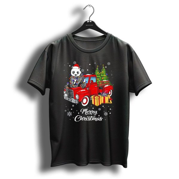 Merry Christmas Panda In Lights On Red Truck With Gifts And Christmas Tree T Shirt 1 t shirt 1