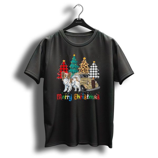 Merry Christmas Papillon Leopard Plaid Truck Red Green Trees T Shirt 1 t shirt 1