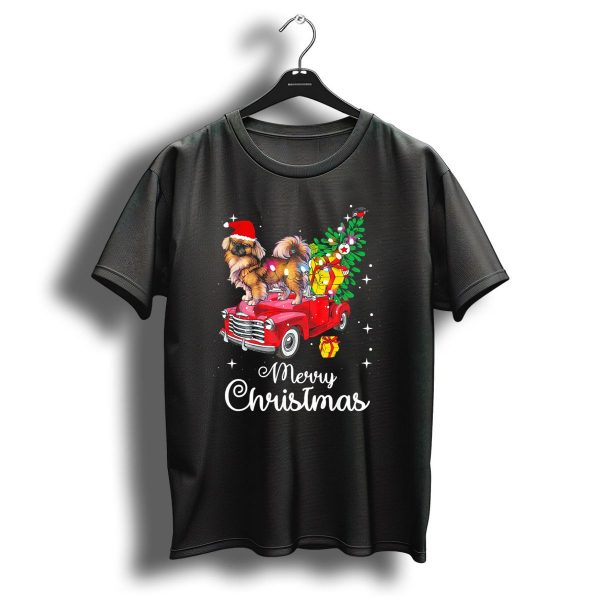 Merry Christmas Pekingese Rides Red Truck With Santa Hat And Holiday Gifts T Shirt 1 t shirt 1