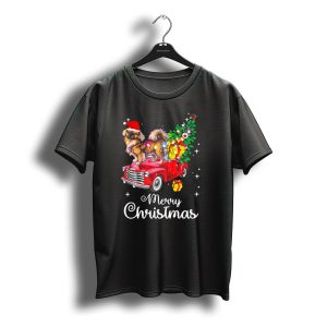 Merry Christmas Pekingese Rides Red Truck With Santa Hat And Holiday Gifts T-Shirt