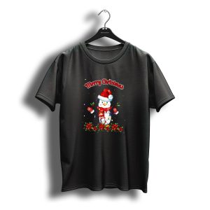 Merry Christmas Penguin Santa Reindeer Antlers Holiday Flowers T-Shirt
