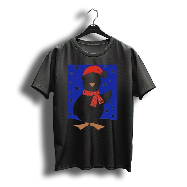 Merry Christmas Penguin With Red Santa Hat And Scarf In Starry Night Scene T Shirt t shirt 1