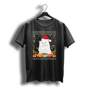 Merry Christmas Persian Cat Santa Hat Snowflakes Presents Holiday T-Shirt