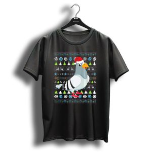 Merry Christmas Pigeon Uglysant Santa Hat Snowflakes Festive T Shirt