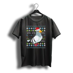 Merry Christmas Pigeon Uglysant Santa Hat Snowflakes Festive T-Shirt