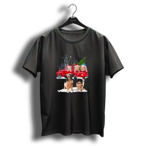 Merry Christmas Pigs Riding Red Truck In Winter Wonderland T Shirt