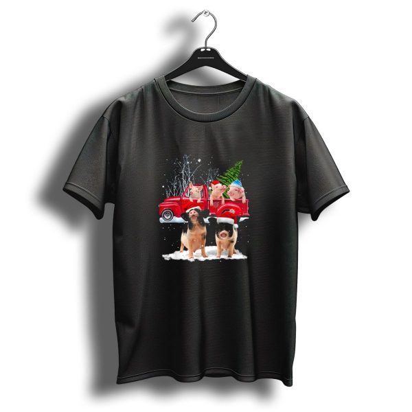 Merry Christmas Pigs Riding Red Truck In Winter Wonderland T Shirt 1 t shirt 1