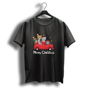 Merry Christmas Pit Bull Truck With Festive Dogs T Shirt