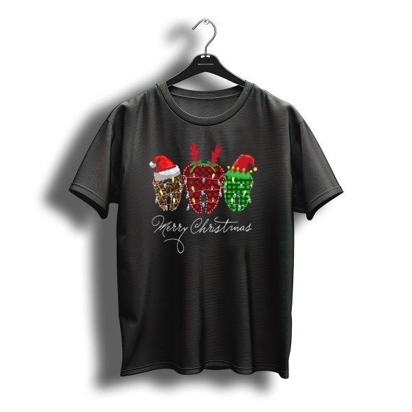 Merry Christmas Plaid And Leopard Print Santa And Reindeer Teeth With Lights T Shirt t shirt 1