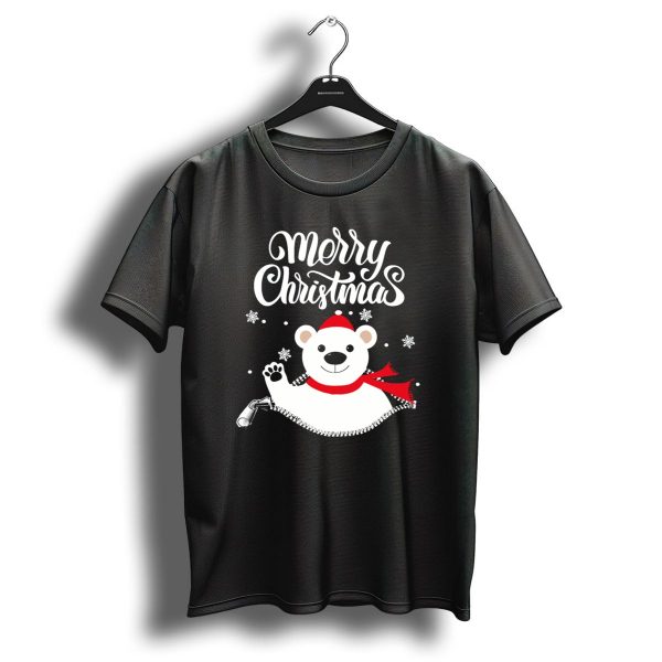 Merry Christmas Polar Bear Santa With Snowflakes And Zipper T Shirt 1 t shirt 1