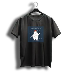 Merry Christmas Polar Bear With Santa Hat And Lights T Shirt