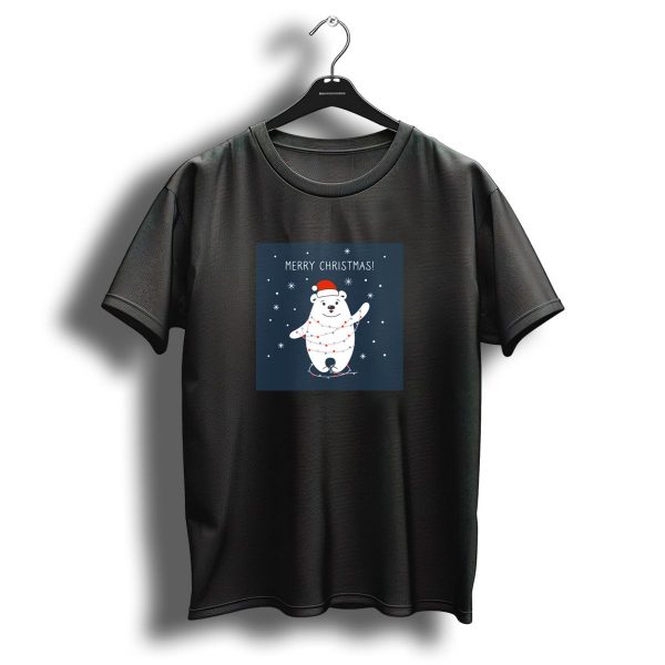 Merry Christmas Polar Bear With Santa Hat And Lights T Shirt 1 t shirt 1